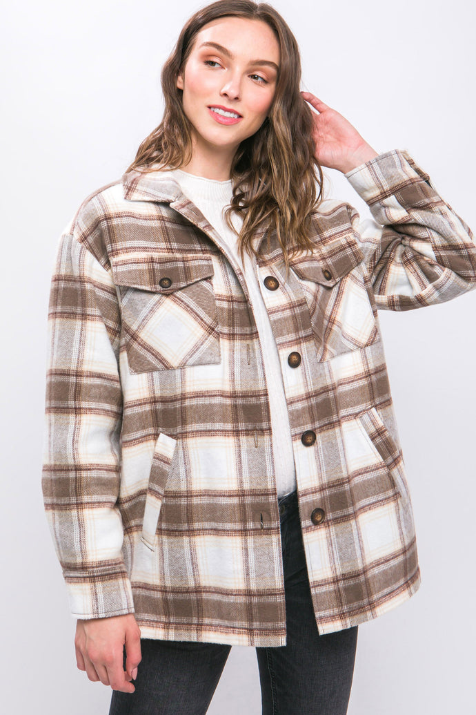 Woven Plaid Jacket in Cocoa