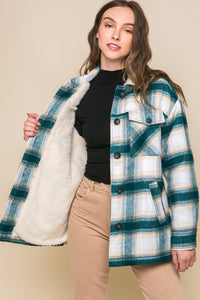 Woven Plaid Jacket in Teal