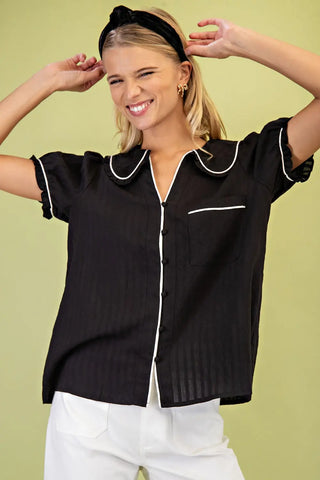 Peter Pan Collar Top in Black