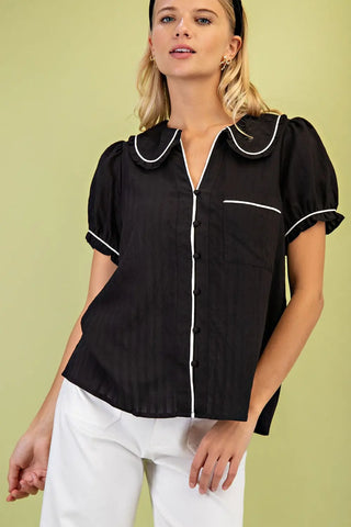Peter Pan Collar Top in Black