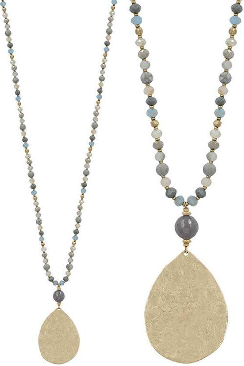 Hammered Teardrop Crystal Gemstone Necklace