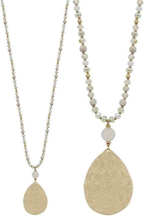Hammered Teardrop Crystal Gemstone Necklace