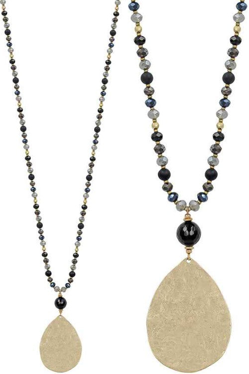 Hammered Teardrop Crystal Gemstone Necklace