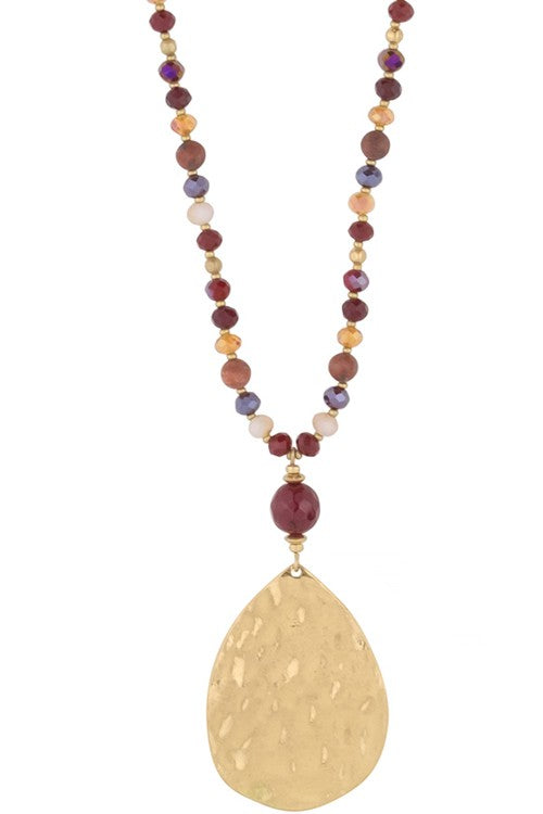 Hammered Teardrop Crystal Gemstone Necklace