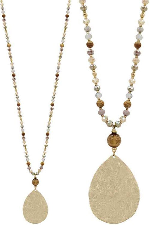 Hammered Teardrop Crystal Gemstone Necklace