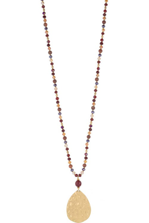 Hammered Teardrop Crystal Gemstone Necklace