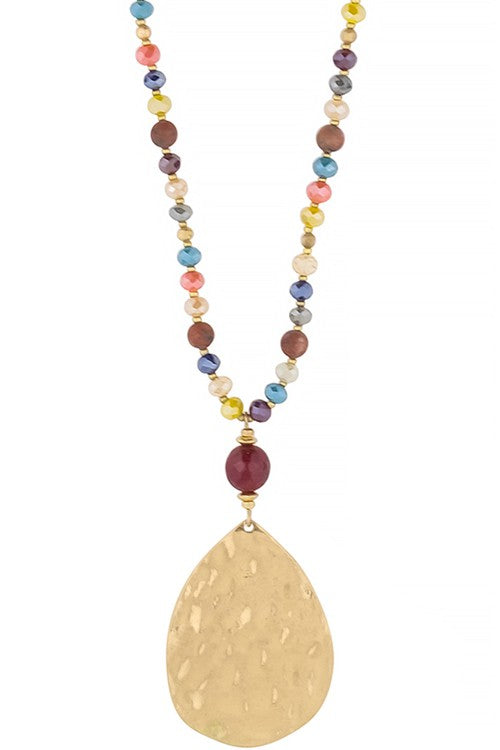 Hammered Teardrop Crystal Gemstone Necklace