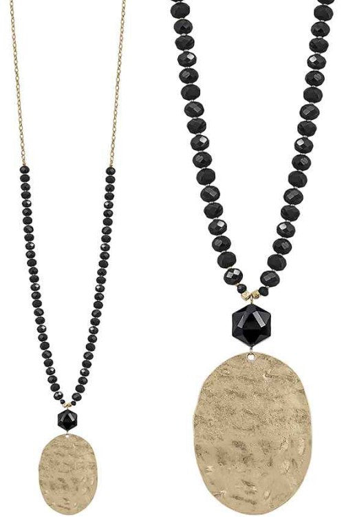 Black Oval Hammered Bead Necklace