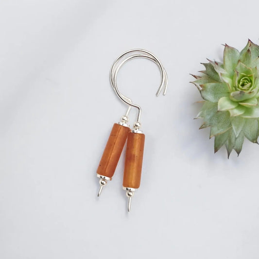 Handmade Sterling Silver and Orange Aventurine Hook Threaders