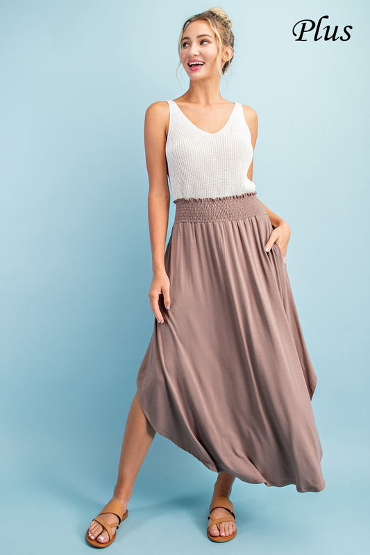 Curvy High Rise Smock Waist Comfy Skirt