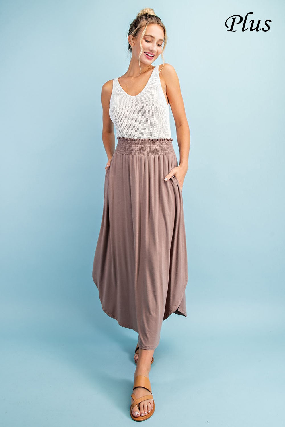 Curvy High Rise Smock Waist Comfy Skirt