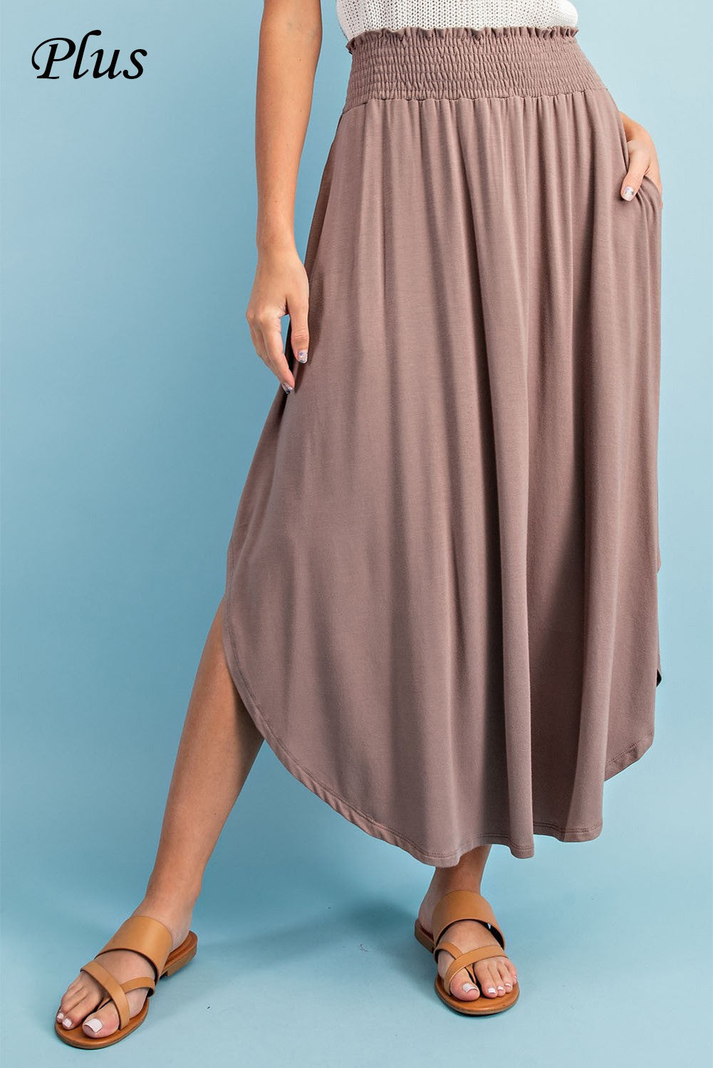 Curvy High Rise Smock Waist Comfy Skirt