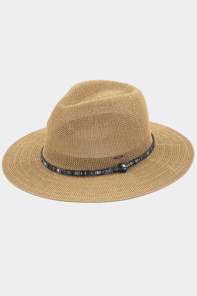 C.C. Panama Hat with Rhinestone Trim