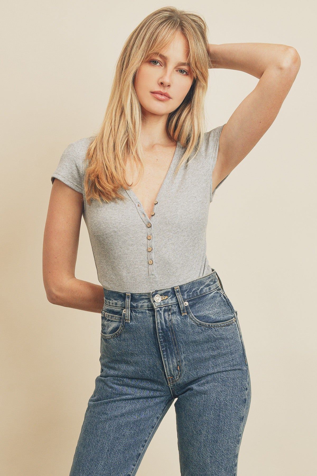Ribbed Bodysuit with Buttons