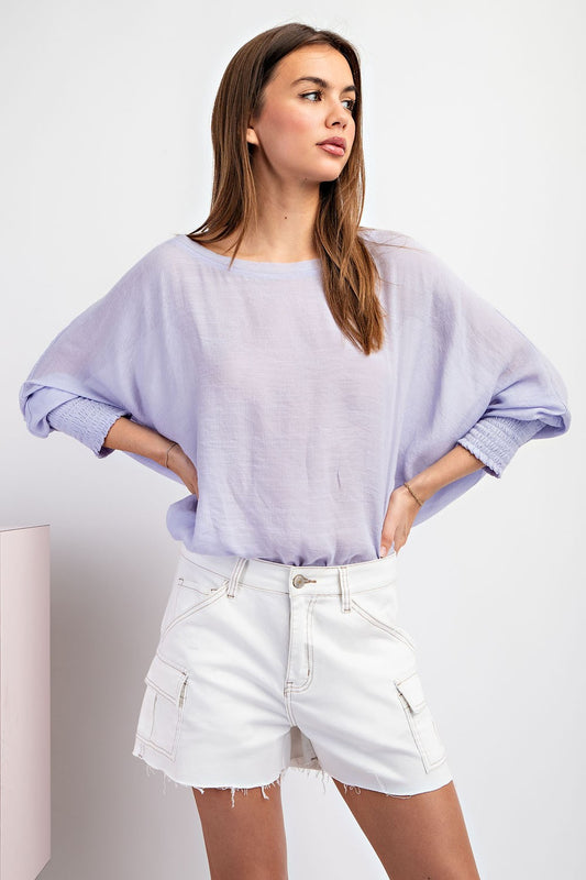 Smocked Sleeve Dolman Top in Lavender