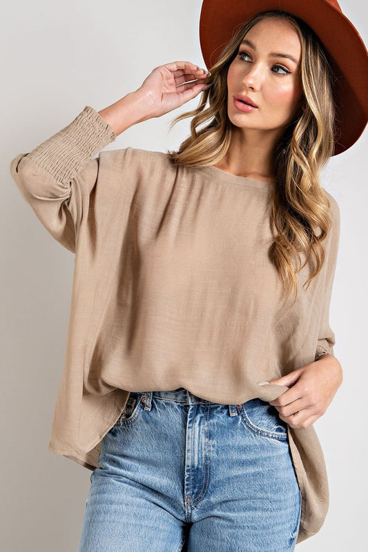 Smocked Sleeve Dolman Top