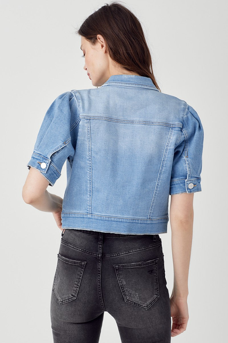 Shirring Sleeve Crop Denim Jacket