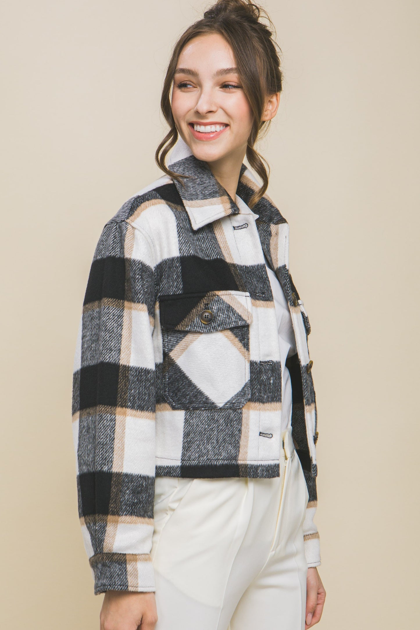 Plaid Cropped Jacket in Black