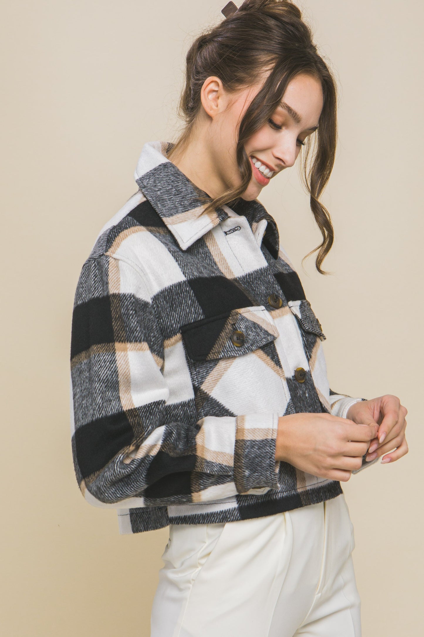 Plaid Cropped Jacket in Black