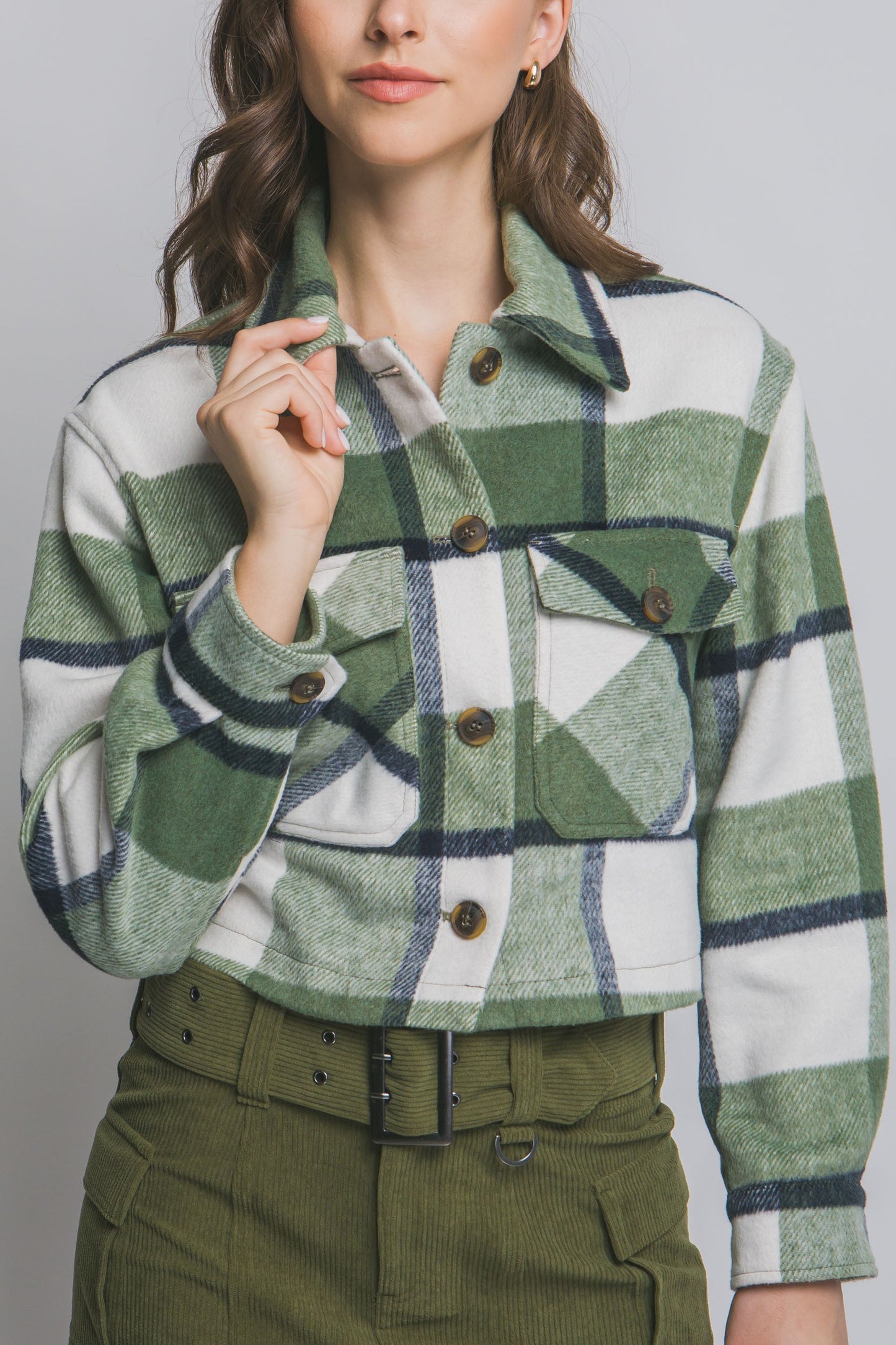 Plaid Cropped Jacket in Olive
