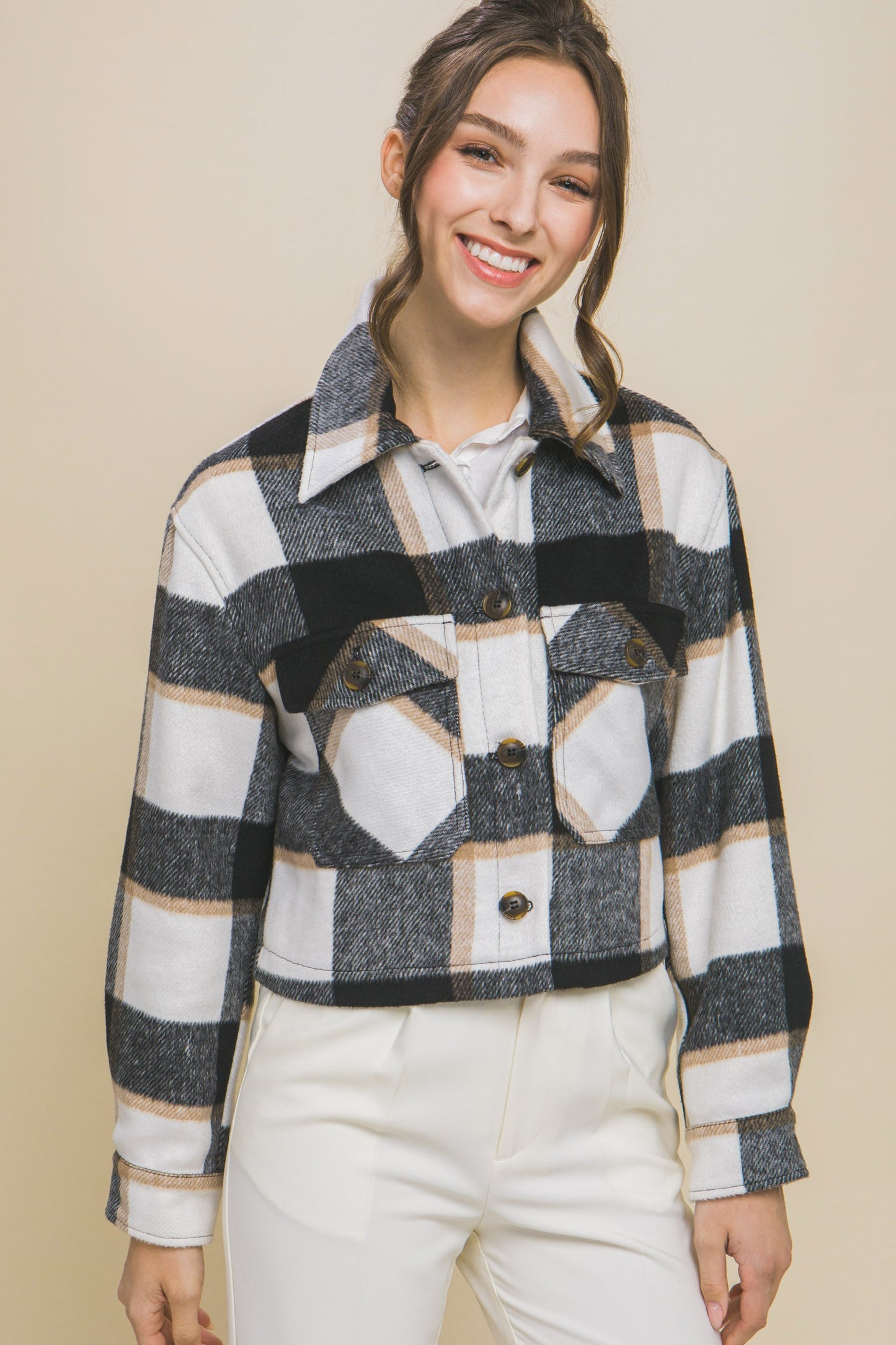 Plaid Cropped Jacket in Black