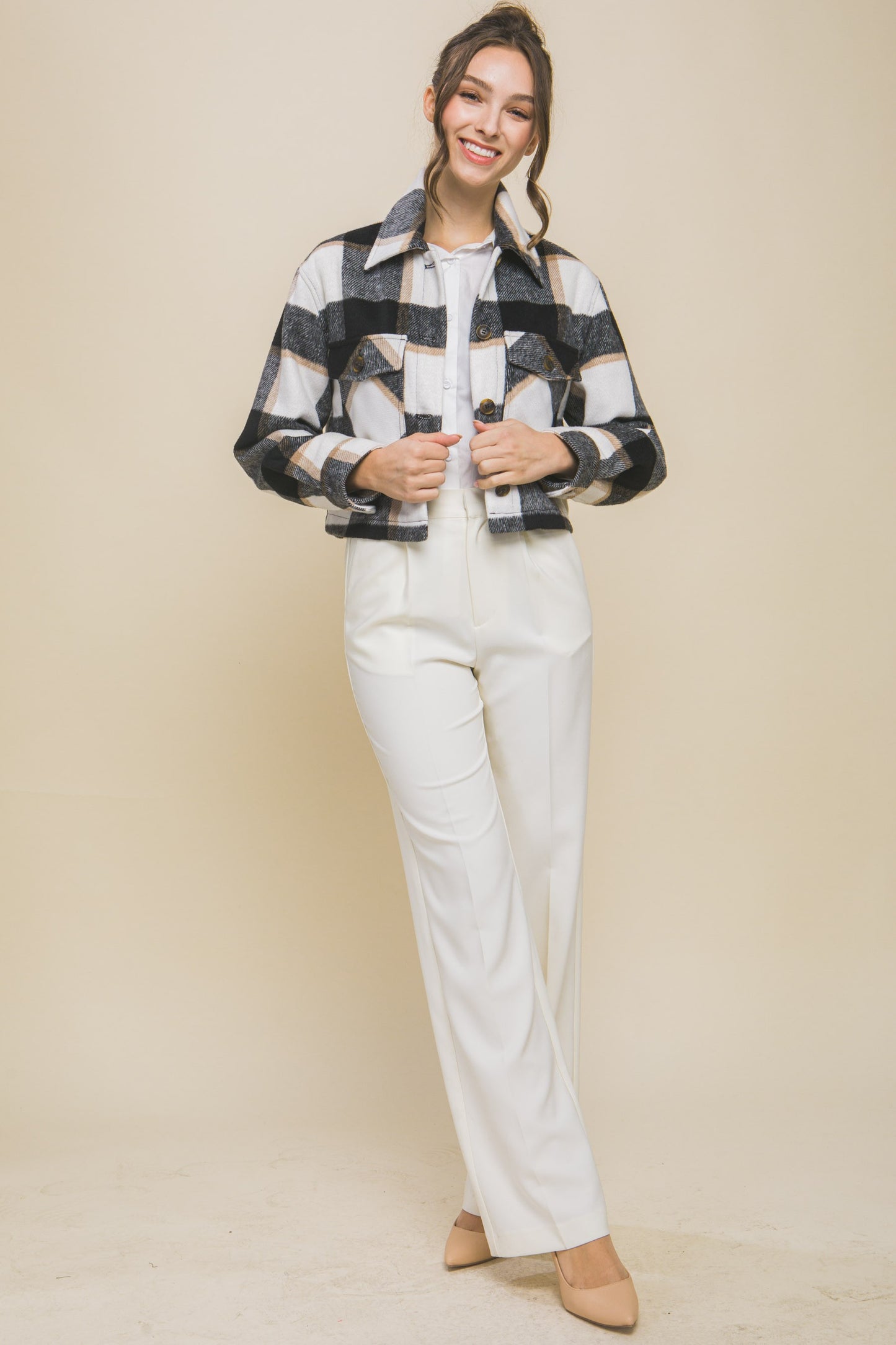 Plaid Cropped Jacket in Black