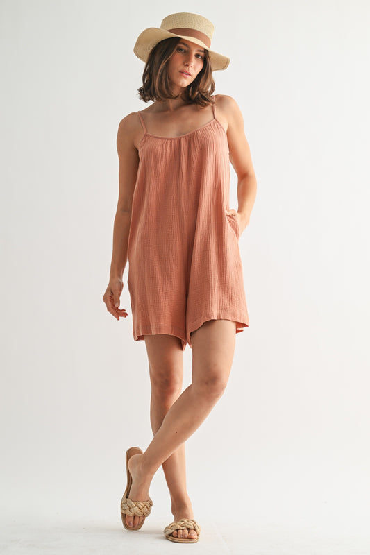 Cotton Gauze Shorts Romper