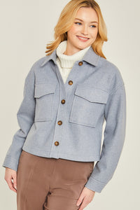 The Zeena Woven Cropped Shacket in Blue