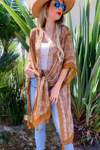 Paisley Printed Kimono in Camel