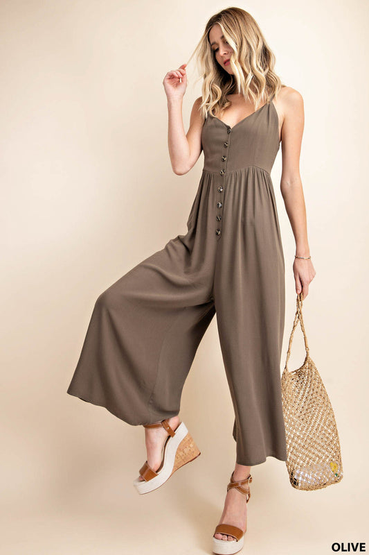 Rayon Crepe Jumpsuit in Olive