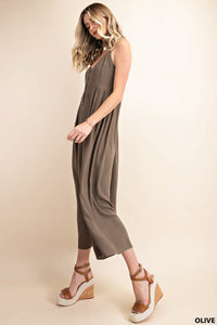 Rayon Crepe Jumpsuit in Olive