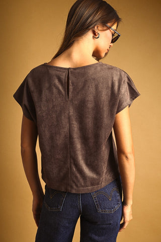 Faux Suede Crop Top in Red Bean – Women's Cropped Top by MIOU MUSE