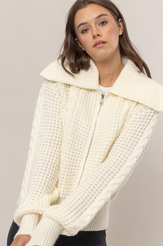 Chunky Front Zip Sweater in Warm White