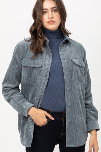 Corduroy Reversible Shacket in Blue