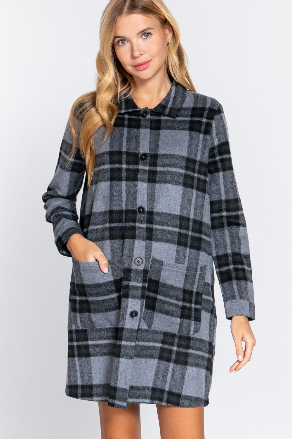 Lightweight Dori Long Plaid Jacket