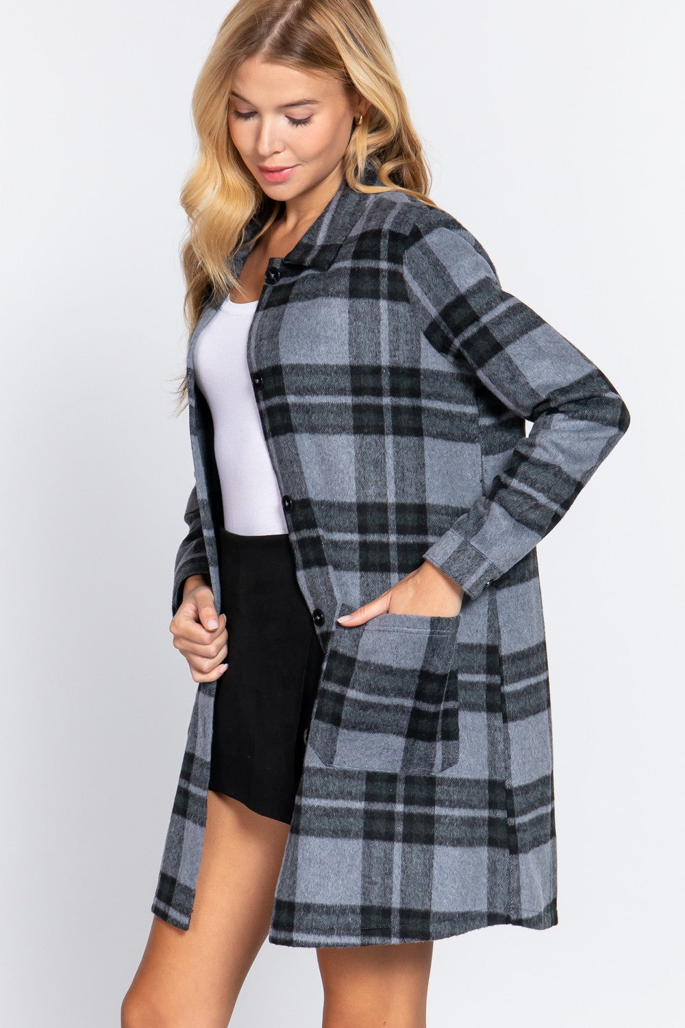 Lightweight Dori Long Plaid Jacket