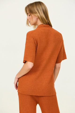 Button Down Collar Sweater in Ginger