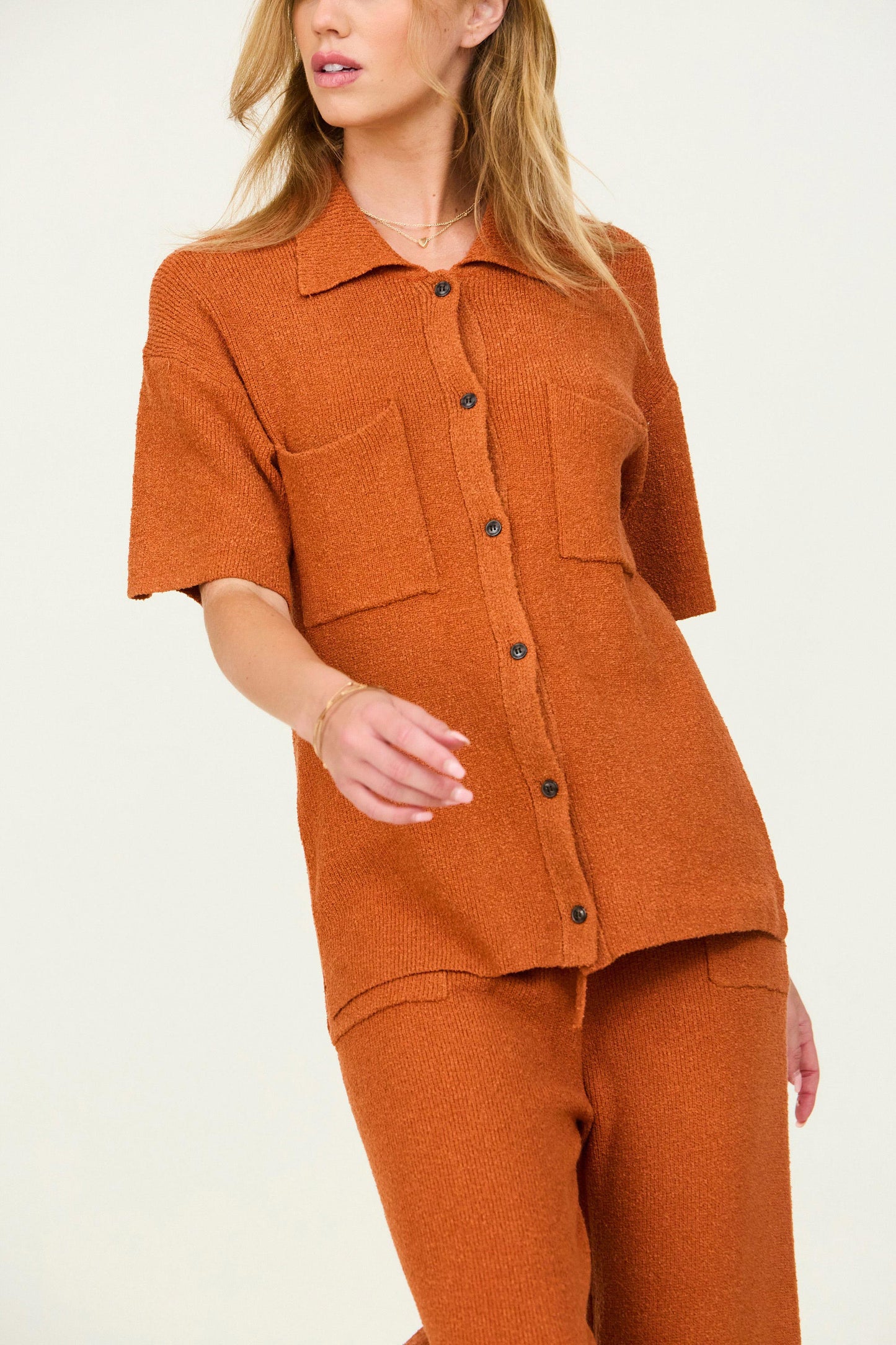 Button Down Collar Sweater in Ginger