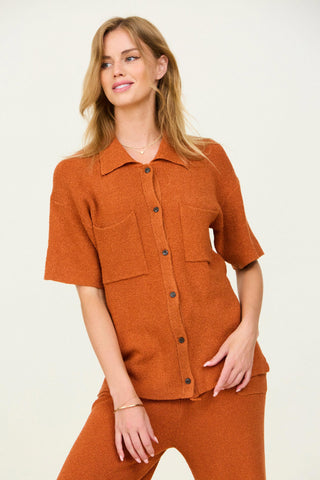Button Down Collar Sweater in Ginger