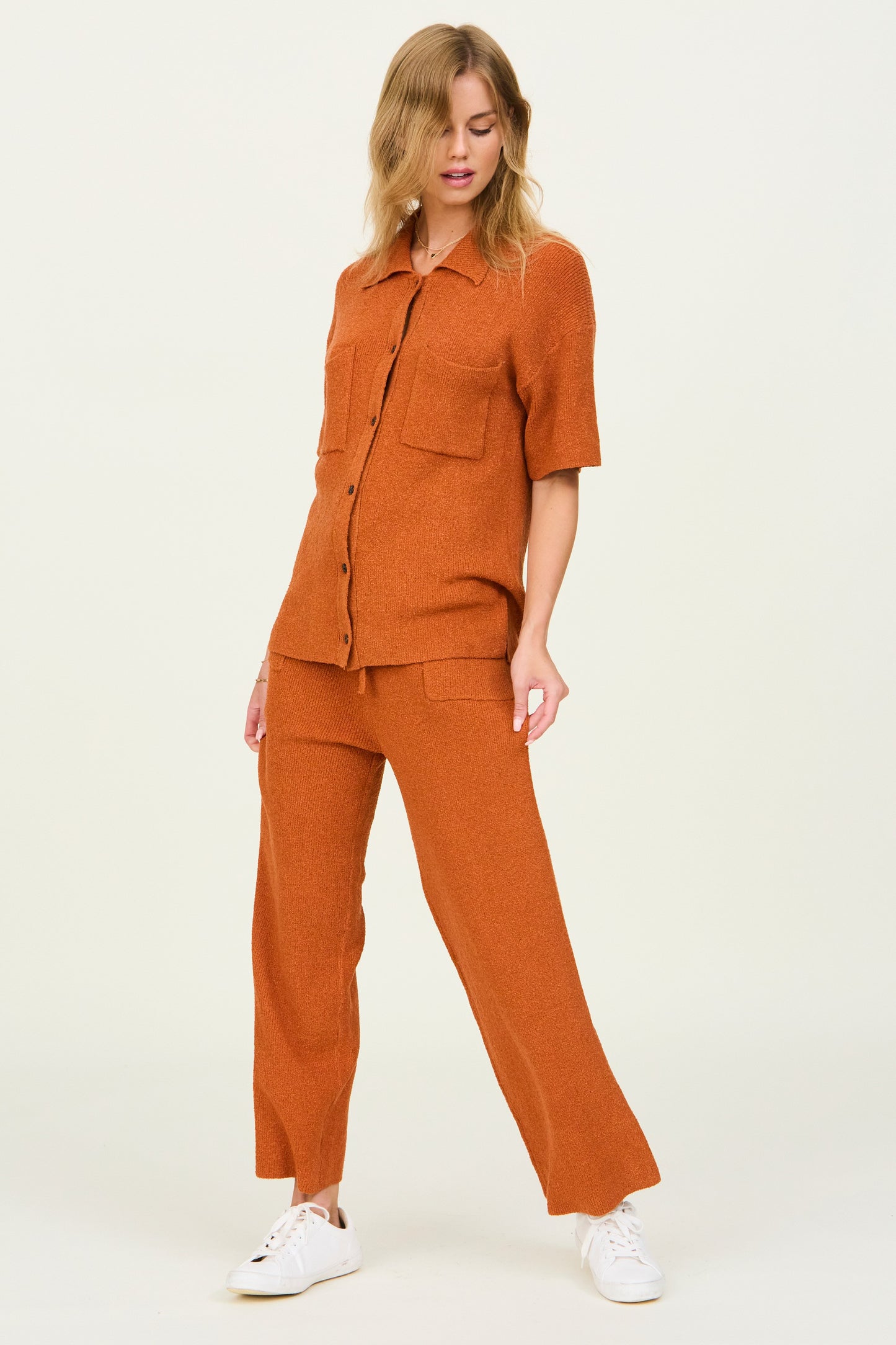 Button Down Collar Sweater in Ginger