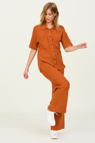 Button Down Collar Sweater in Ginger
