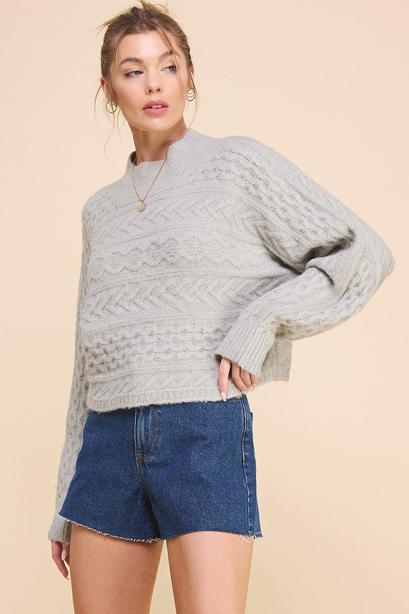 Cozy Cable Knit Cropped Sweater in Soft Sage