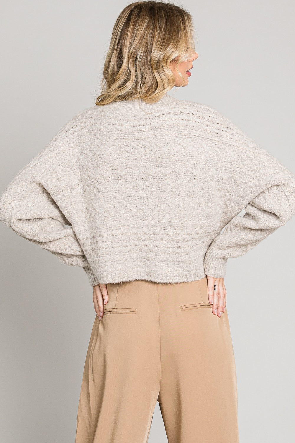 Cozy Cable Knit Cropped Sweater in Heather Oat