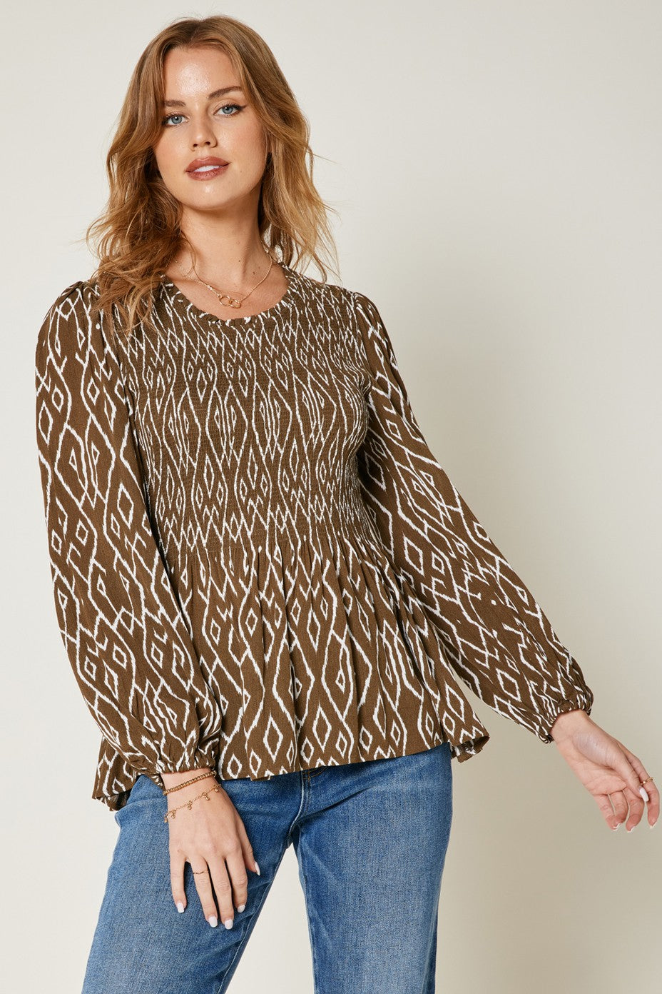 Soft Ruffle Smocked Top Blouse