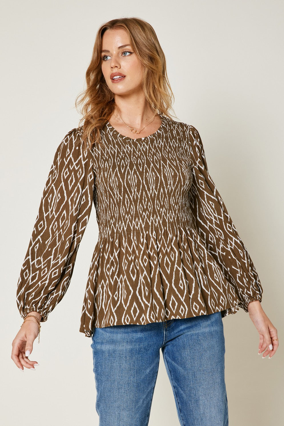 Soft Ruffle Smocked Top Blouse