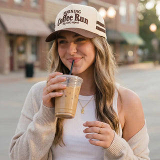 C.C Morning Coffee Run Letter Embroidered On Two Tone Trucker Hat