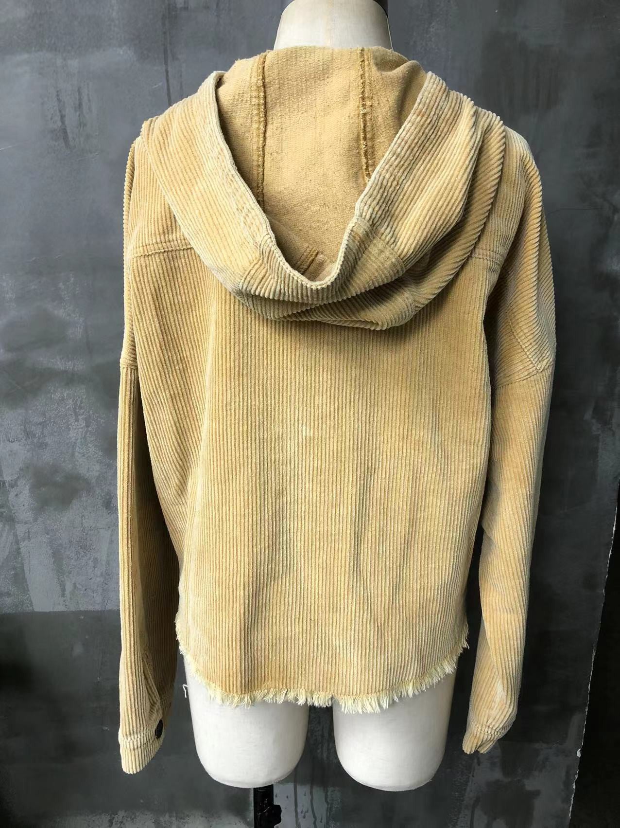 Curvy Corduroy Hoodie in Yellow/Taupe