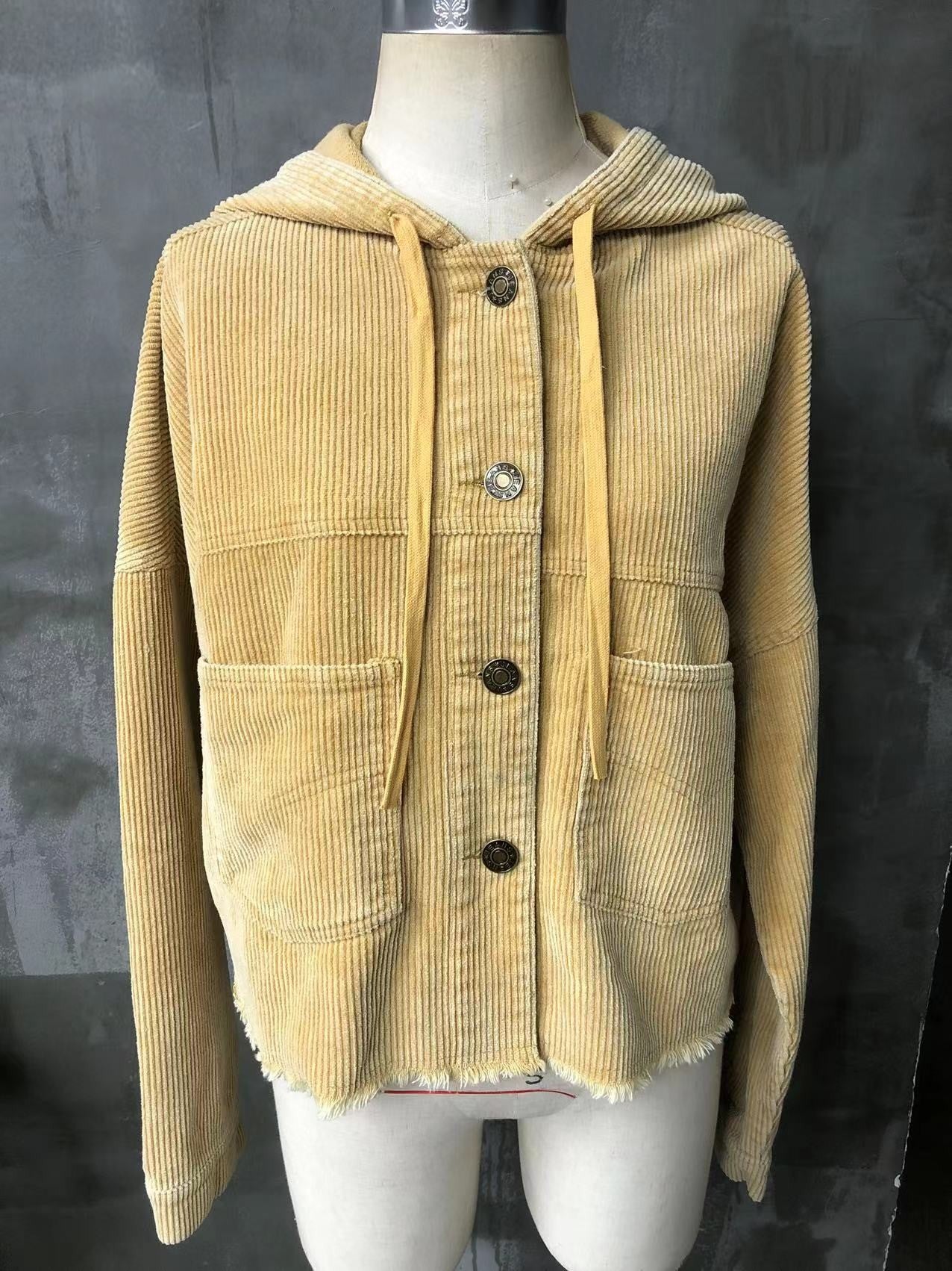 Curvy Corduroy Hoodie in Yellow/Taupe