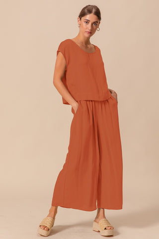 Rust Cap Sleeve Top and Wide Leg Pants Set