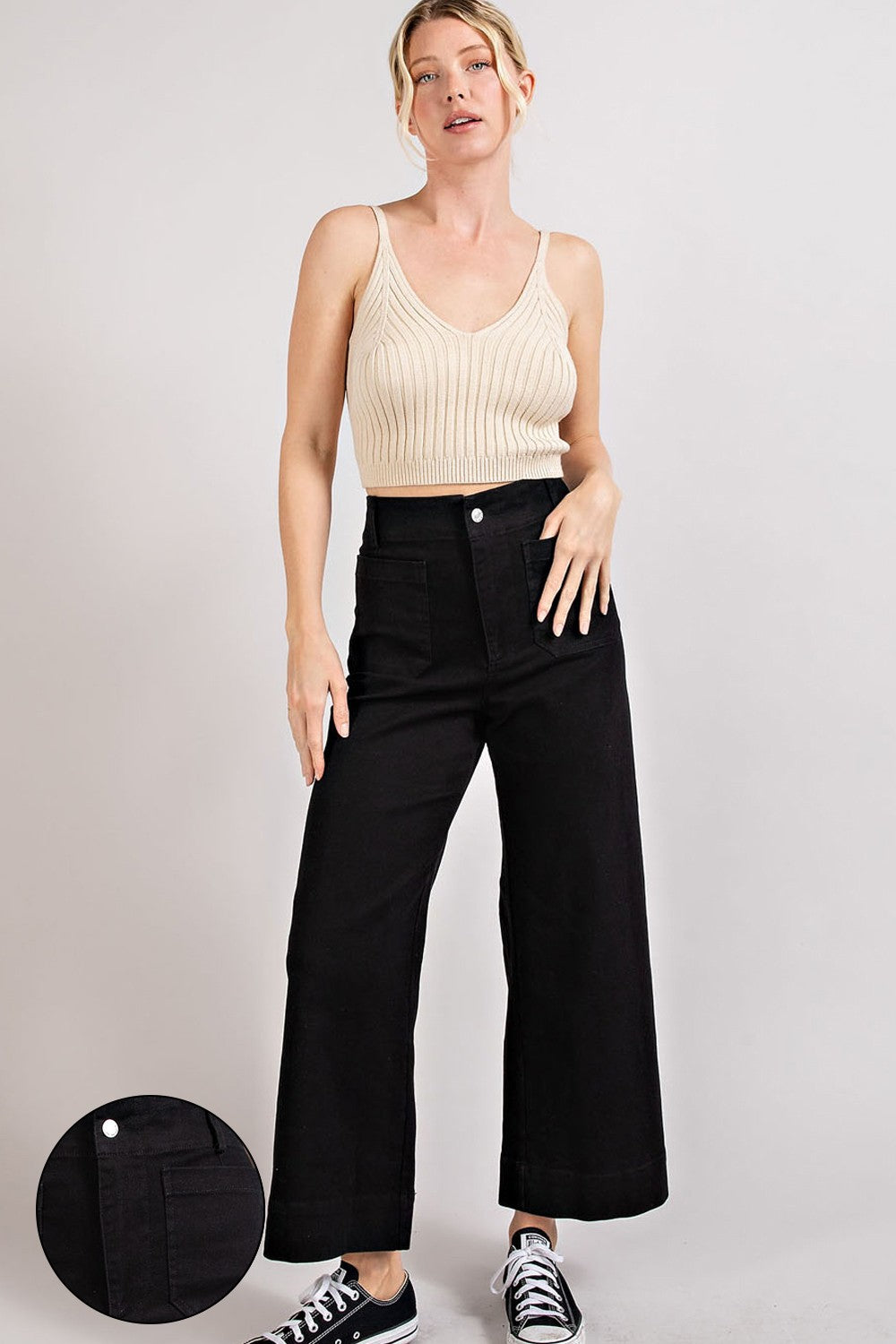 Soft Washed Wide Leg Pants in Black